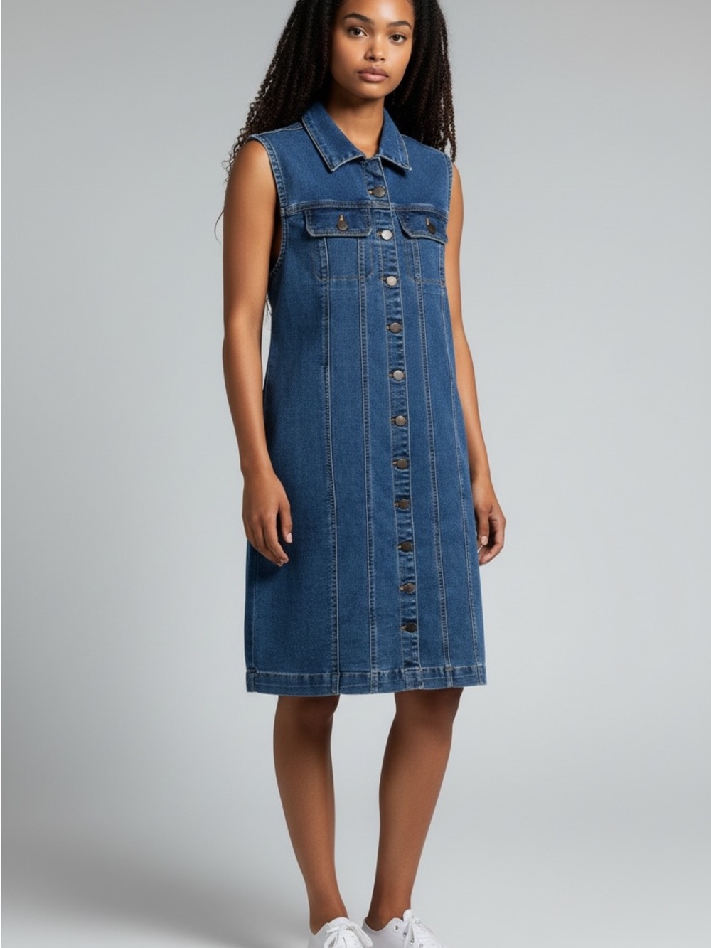 NORTHEN REFLECTIONS women'sSleeveless Denim Button-Front Dress Blue size medium